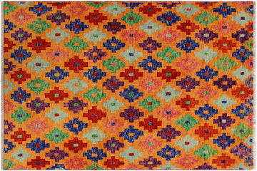 handmade Geometric Balouchi Orange Red Hand Knotted RECTANGLE 100% WOOL area rug 3' x 5'